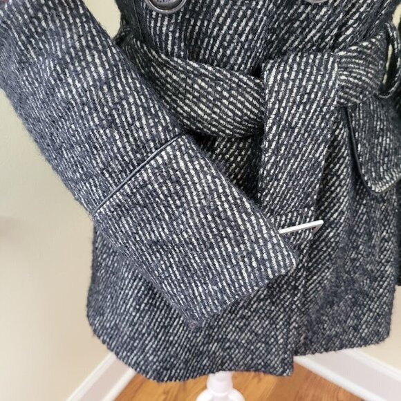 Miss Sixty Belted Mid-Length Wool Blend Coat Black White Tweed Women’s Size XS - Picture 10 of 16